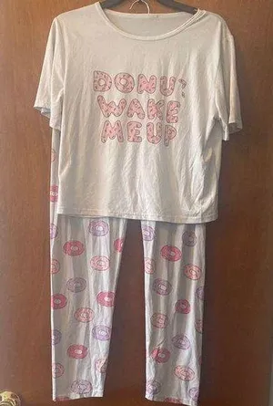 Donut Wake Me Up Juniors Pajamas - White and Pink thumbnail 1