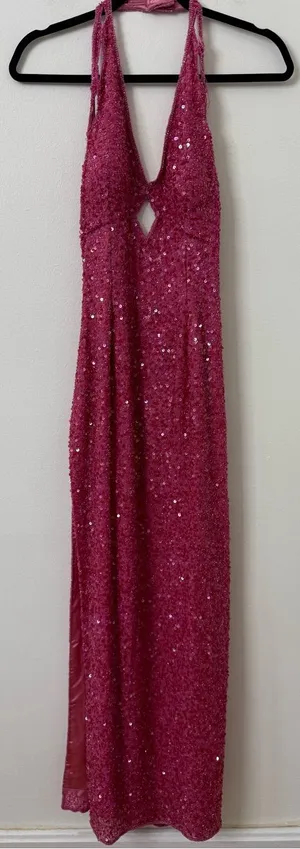 {M} Scala Fuchsia Sequin Halter Gown thumbnail 1