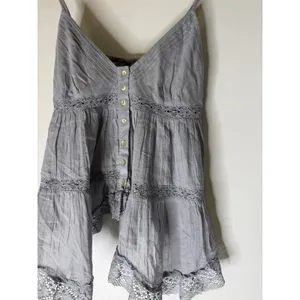 Zara TRF Grey Blue Cotton Gauze Lace Trim Boho Cami Top 0881/024/485 XS NWT thumbnail 3