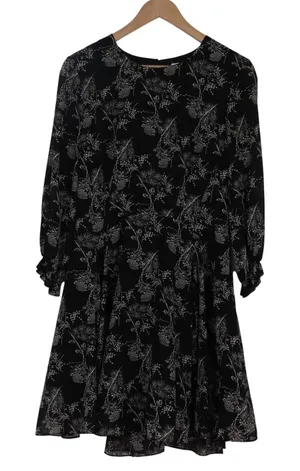 HM Black Botanical Print Chiffon Long Sleeve Mini Dress Size 14 thumbnail 1