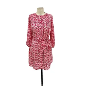 Anthropologie Maeve Ikat Shirt Dress‎ Mini Tie Belt Print Pink White Size XS thumbnail 3