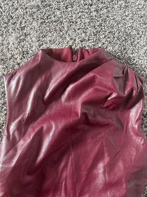 HOUSE OF CB ALLEGRA Wine Vegan Leather Asymmetric Top, Size X-Small, $148 thumbnail 11