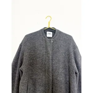 Zara Oversized Wool Blend Bomber Jacket Size Small Dark Gray 8372/313 Chic thumbnail 8