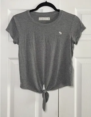 Abercrombie & Fitch Tie Front Tee Womens Size XS Gray Moose Logo Viscose Knit thumbnail 1