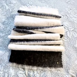 Kate Spade New York Brushed Stripe Oblong Scarf Black Ivory w/ Metal Spade 💛 thumbnail 7