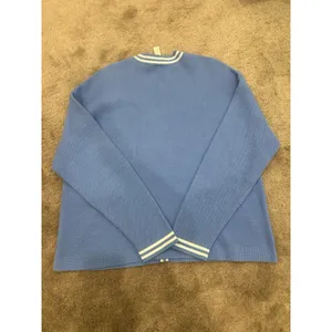 ALO Yoga Tennis Club Sweater Knit Cardigan Crystal Clear Blue/White Sz L Preppy thumbnail 8