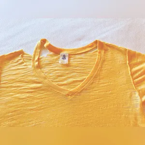FREE PEOPLE We The Free Burnout Boyfriend T-shirt Yellow Short Sleeve CutOut Tee thumbnail 15