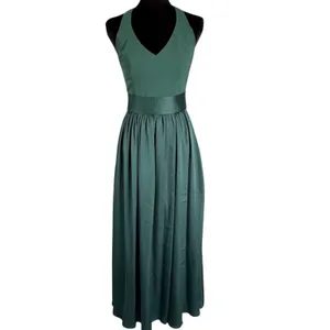 White by‎ Vera Wang Forest Green Halter V-Neck Maxi Gown Dress Size 0 thumbnail 3