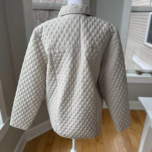 Vintage Nordic Lights Light Khaki Ivory Gingham Quilted Chore Jacket Coat Medium thumbnail 3