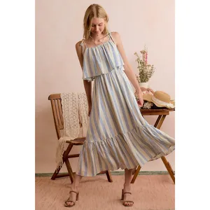 SO ME Stripe Tiered Shoulder Tie Midi Lined Dress - Medium thumbnail 15