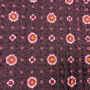 Loft Women Burgundy Floral Medallion Puff Sleeve Textured Blouse Size L thumbnail 4