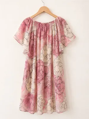 BCBGMaxAzria Boho Blush Pink Floral Mesh Cottagecore Flutter Sleeve Dress thumbnail 7
