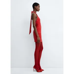 NWT Mango Red Sequined Halter Neck Mini Dress Cocktail Party Glam Bling Size 8 thumbnail 4