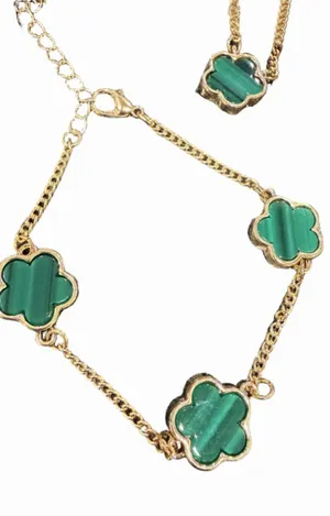 Elegant Green Necklace & Bracelet in Gold Tone set thumbnail 1