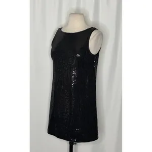 FREE PEOPLE Black Sequin Shift Mini Dress Scoop Back Party Cocktail Size 2 thumbnail 4