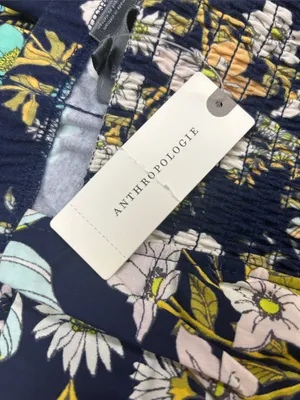 NEW Anthropologie Blue Floral Smocked Strapless Crop Top Yellow White Medium thumbnail 5