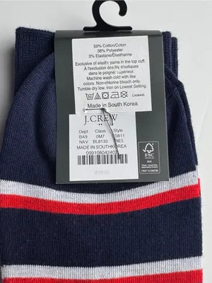 J. Crew Navy Socks with Red & White Stripes Crew Style Preppy Socks New With Tag thumbnail 6