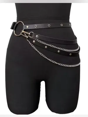 Black Studded Leather Chain Waist Belt - Women Accessories thumbnail 7