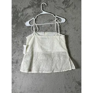 Aur Society Cream Embroidered Eyelet Tie Strap Babydoll Top Size M New Cottage thumbnail 3