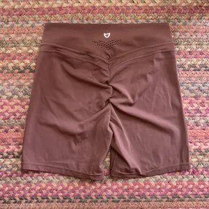 Tom Tiger Brown Ruched Booty Spandex Workout Bike Shorts thumbnail 1