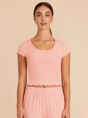 Birdy Grey Pink Ribbed Short Sleeve Pajama Set thumbnail 4