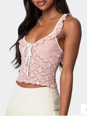 Edikted Pink Lace Tank Top Medium thumbnail 1