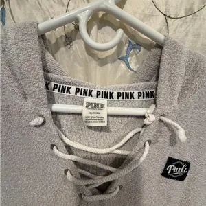 PINK Victoria's Secret Gray Lace-Up Hoodie thumbnail 2