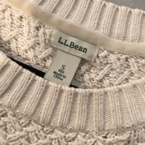 L.L. Bean Size S Cream Cotton Waffle Knit Long Sleeve Crew Neck Pullover Sweater thumbnail 9