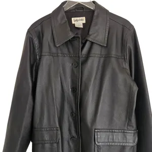 Vintage Bagatelle Leather Jacket Women's Button Front Minimalist 90s Black Sz L‎ thumbnail 4