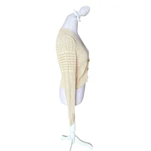 Anthropologie Pointelle Knit Cardigan Sweater Cream Cotton Open Knit Womens XS thumbnail 9