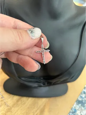 Silver Cross Pendant with Clear Stones thumbnail 3