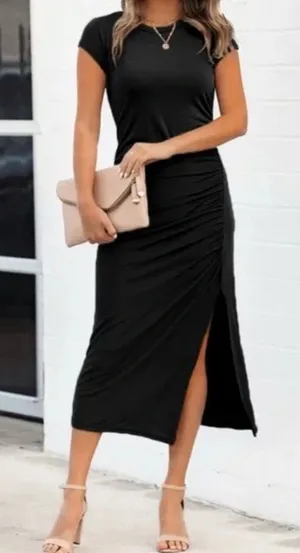 Cupshe Black Ruched Side Midi Tee Dress Size XL‎ thumbnail 1