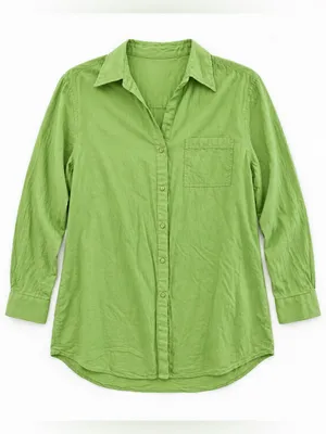 True Destinations Women’s Small Green Cotton Button Down Shirt Roll Tab Sleeve thumbnail 3