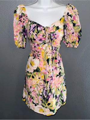 H&M Women’s Floral Cotton Pink Short Sleeve Spring Mini Dress Small thumbnail 4