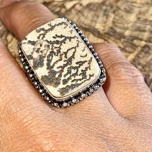 Fossilized German Dendritic Ring Size 7 Brown thumbnail 2