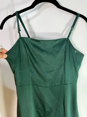 Lulus Emerald Green Satin Spaghetti Strap Layered Ruffle Hem Mini Dress XS thumbnail 3
