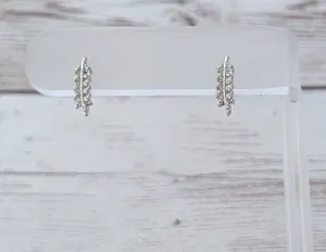Vintage Stud Earrings Small & Dainty Silver Tone Branch/Leaf thumbnail 1
