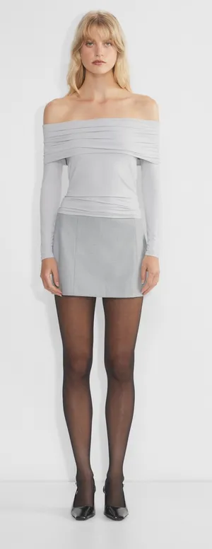 grey aritzia off the shoulder top  thumbnail 1