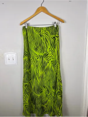Vintage Y2K Neon Zebra Print 2 Piece Skirt Set Medium Lime Green Festival thumbnail 6