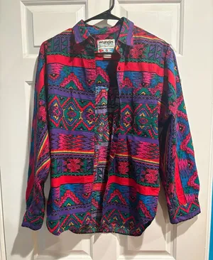 Wrangler vintage Southwestern print women’s button-up shirt sz S pink purple thumbnail 1