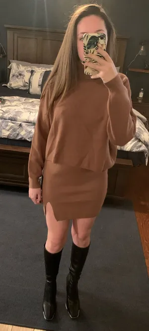 Lulus brown turtle neck and skirt set thumbnail 1