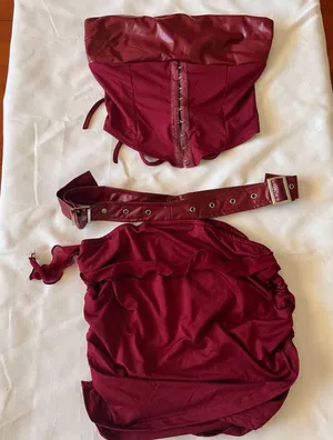 Elegant Burgundy Mini Dress Red Size L thumbnail 1