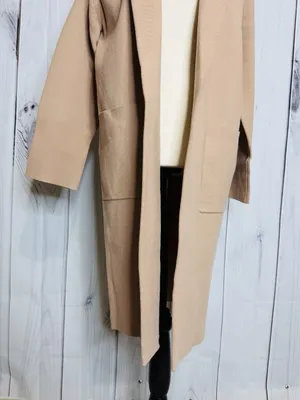 ANRABESS Long Cardigan Women’s Sz L Tan Open Front Duster Sweater Coat Pockets thumbnail 3