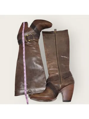 Frye Andrea Belted Tall Full Zip Brown Leather Riding Boot Size 10M 77321 thumbnail 7