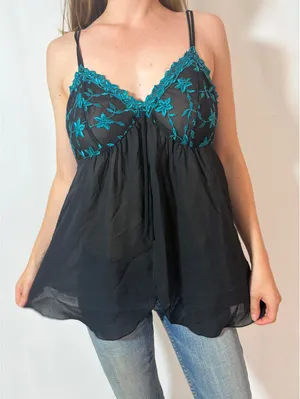 Black and Turquoise Lacey Floral Babydoll Slip thumbnail 9