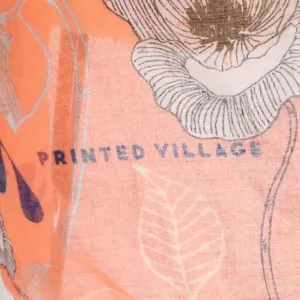 Printed Village Orange Floral Scarf Wrap Shawl Boho Sheer Lightweight‎ 74x38 thumbnail 3