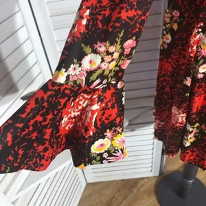 Vintage 70s Floral Dress Red Black flared sleeve boho fairy festival Ren fair M thumbnail 7