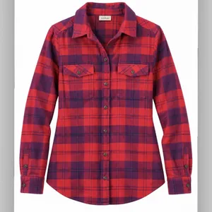 LL Bean Whisper Lodge Red Plaid Flannel Button Up Shirt Pockets LARGE thumbnail 3