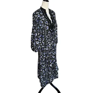 Tory‎ Burch Puff Sleeve Handkerchief Floral Tunic Asymmetric Midi Dress Small thumbnail 3