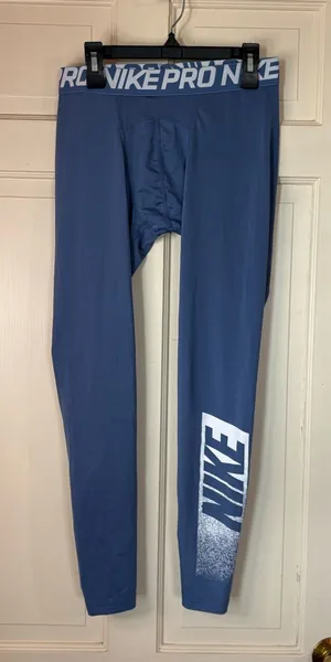 Nike Pro Leggings Women’s Medium Blue Dri-Fit Compression Athletic Pants GymWear thumbnail 1